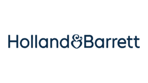 Holland & Barrett brand logo featuring navy text and stylized ampersand