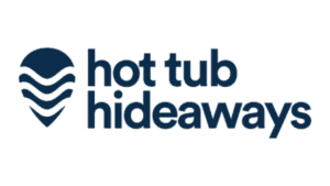 Hot Tub Hideaways company logo featuring water wave shield design