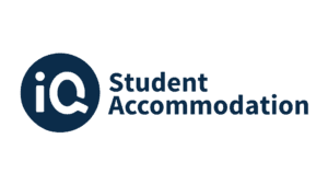 iQ Student Accommodation logo in dark blue against a white background