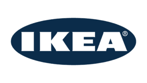 IKEA logo with white lettering and trademark symbol on blue oval background