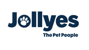 Jollyes logo with paw print in the letter "o" and slogan "The Pet People" in blue font.