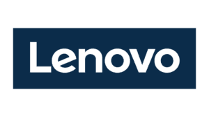 Lenovo logo white text on dark blue background