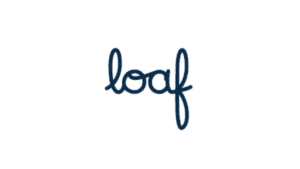 Loaf logo in navy blue cursive script