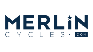 Merlin Cycles logo with star symbol and .com domain text in navy blue
