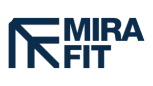 Mirafit logo with dark blue geometric symbol and lettering