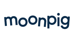 Moonpig logo in navy blue text