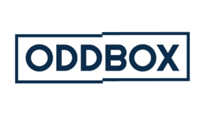 OddBox logo with navy blue text in bordered geometric frame