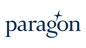 Paragon logo featuring stylized bird design in dark blue.