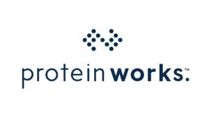 Protein Works logo with navy blue molecular icon and trademark