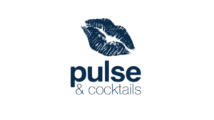 Pulse & Cocktails logo with blue lips icon and heartbeat line