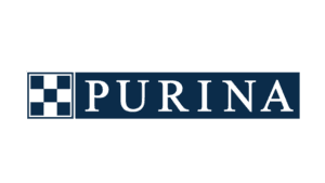 Purina logo featuring company name alongside blue and black checker pattern.