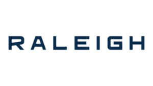 Raleigh logo featuring bold navy blue sans-serif lettering