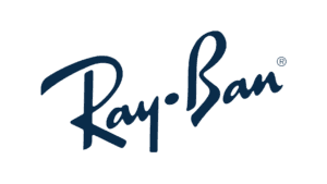Ray-Ban logo in dark blue cursive script with registered trademark symbol