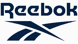 Reebok logo in dark blue font and graphic design on a white background