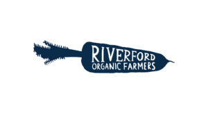 Riverford Organic Farmers logo with carrot icon and navy shield badge