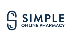Simple Online Pharmacy logo with stylized pill icon and bold text.