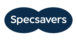 Specsavers logo featuring two overlapping dark blue circles and white text