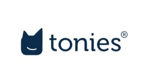 Tonies logo with dark blue smiling cat character