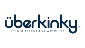 Uberkinky logo in dark blue with tagline It's Not A Fetish It's A Way Of Life