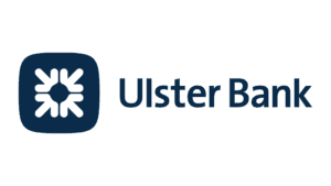 Ulster Bank logo featuring a stylized blue emblem and text.