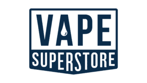 Vape Superstore logo badge in navy with bold white text
