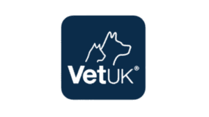 VetUK logo with dog silhouette on a blue background