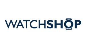 Watch Shop logo with navy text and integrated watch face symbol