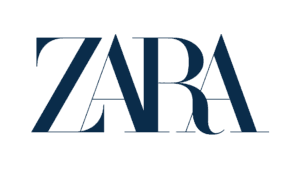 Zara logo in navy blue with geometric letterforms