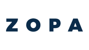 Zopa logo in dark blue letters on a plain background.