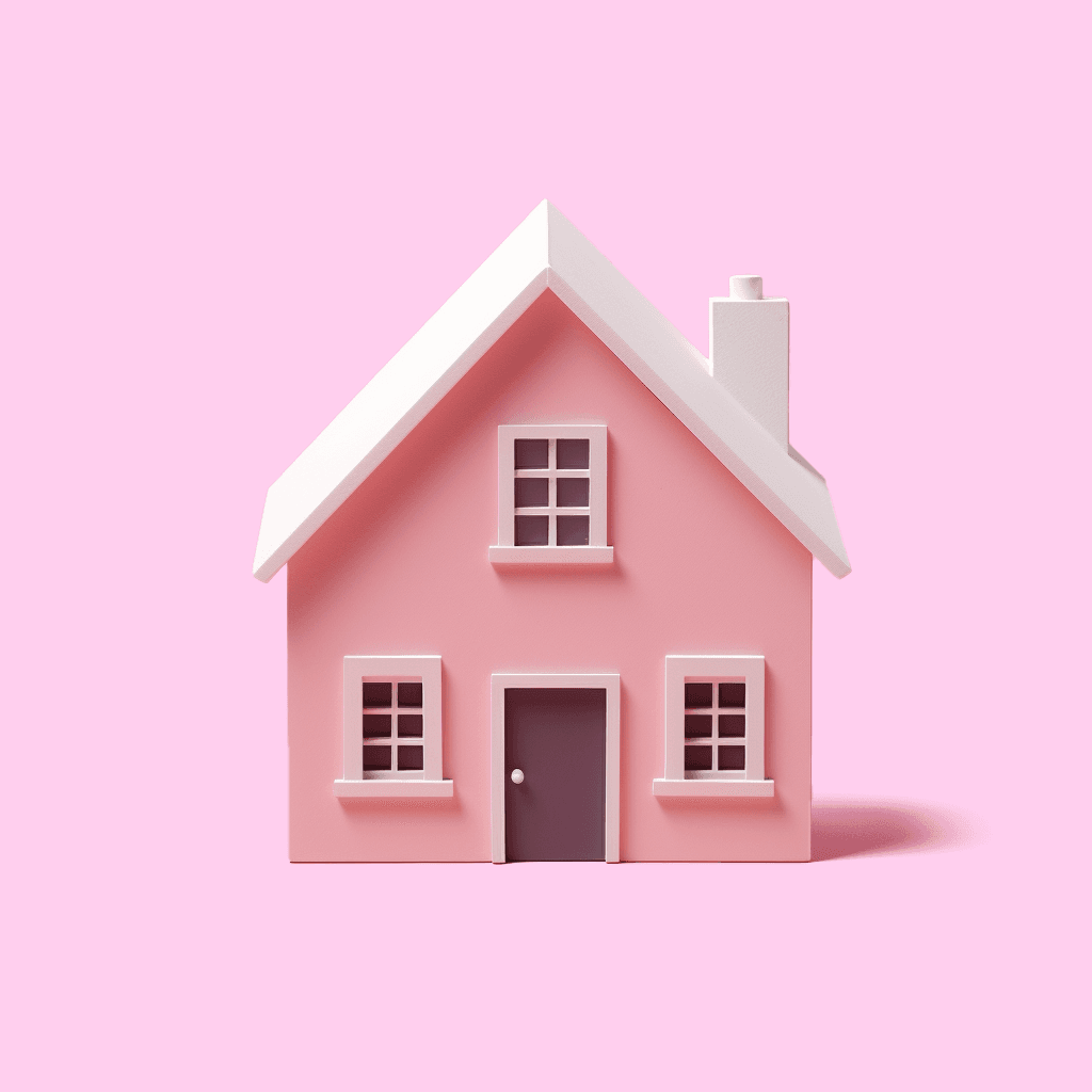 Pink miniature house illustration against a pink background, symbolizing small brand recognition.