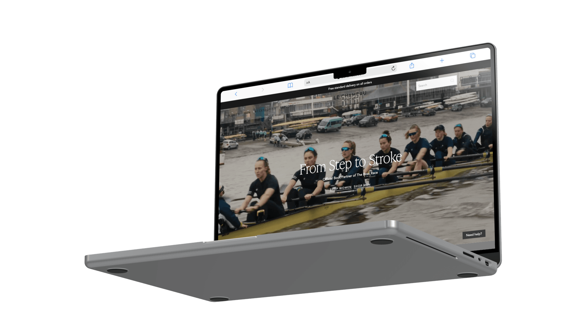 Laptop displaying a website with rowing team image, related to search marketing by Salience agency.