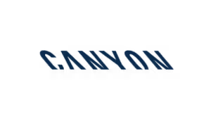 Canyon brand logo with dynamic diagonal striped pattern