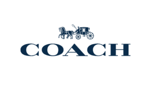 COACH logo featuring a horse-drawn carriage in blue text.