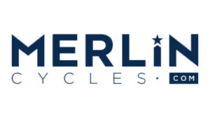 Merlin Cycles logo with star symbol and .com domain text in navy blue