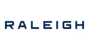 Raleigh logo featuring bold navy blue sans-serif lettering