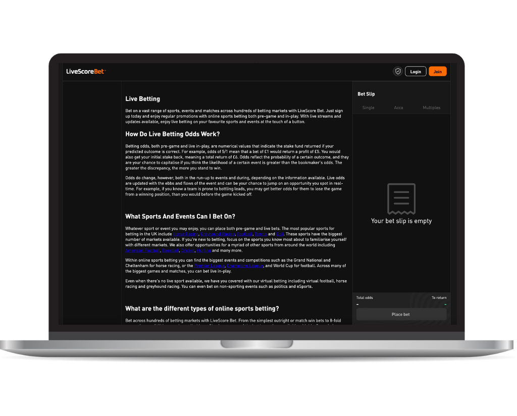 Desktop view of Livescore website