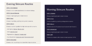 Morning & evening skincare routine screenshot from Face the future site 