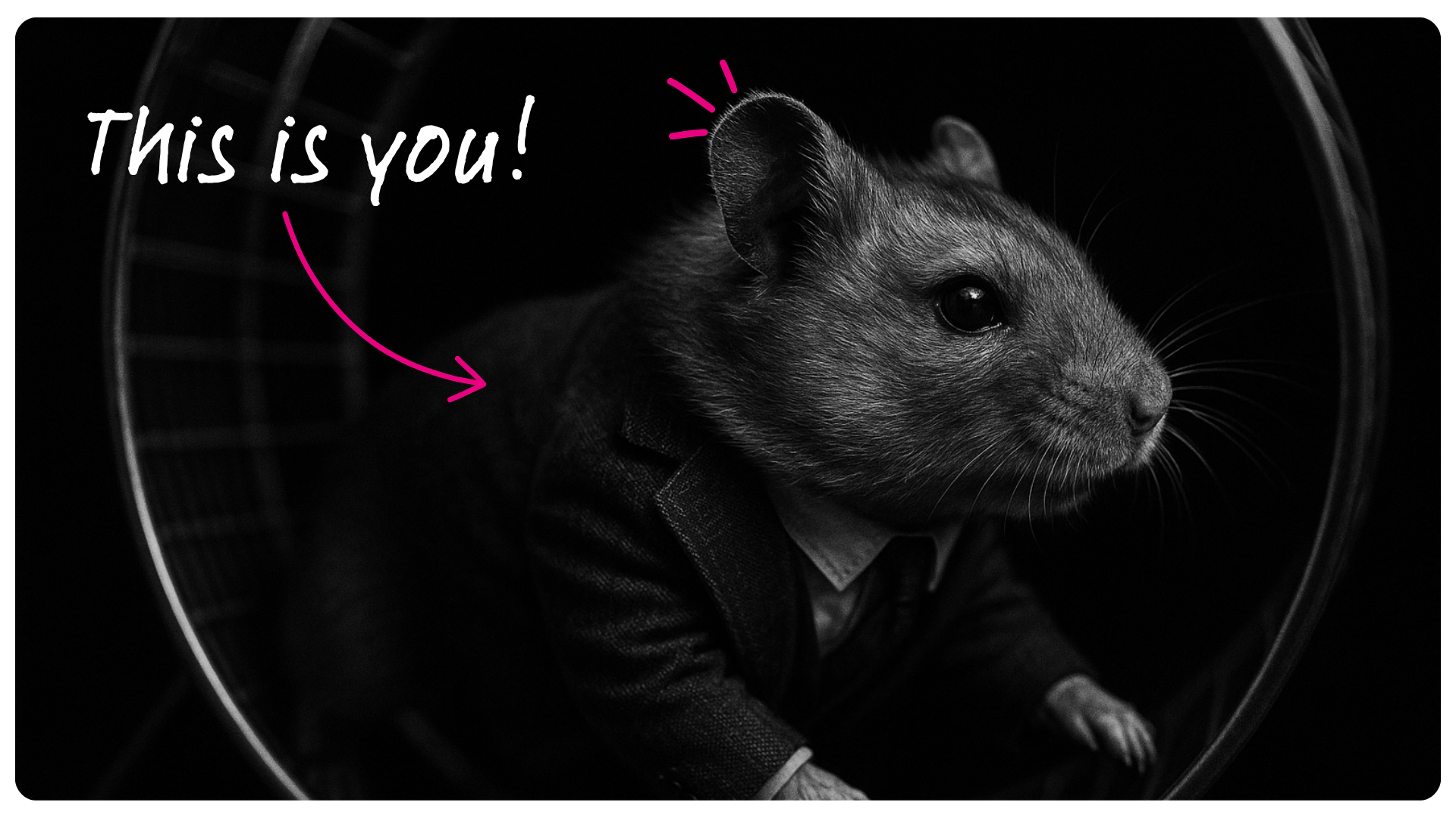 a hamster wearing a suit running in a hamster wheel