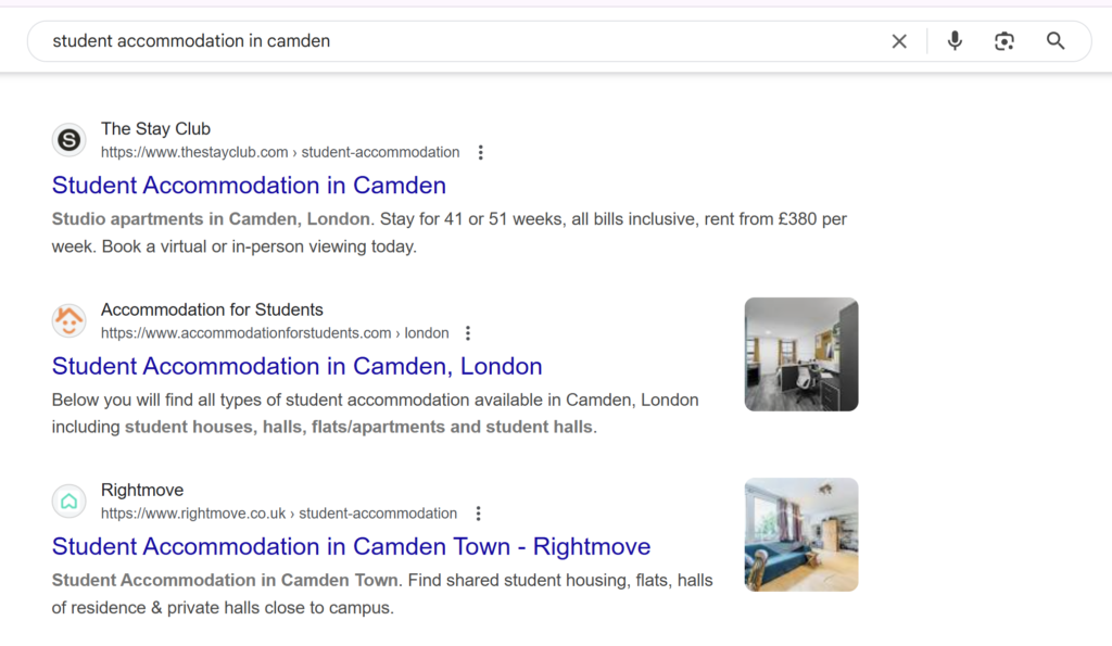 Screenshot of The Stay Club ranking in position 1 for a high volume keyword on Google SERP