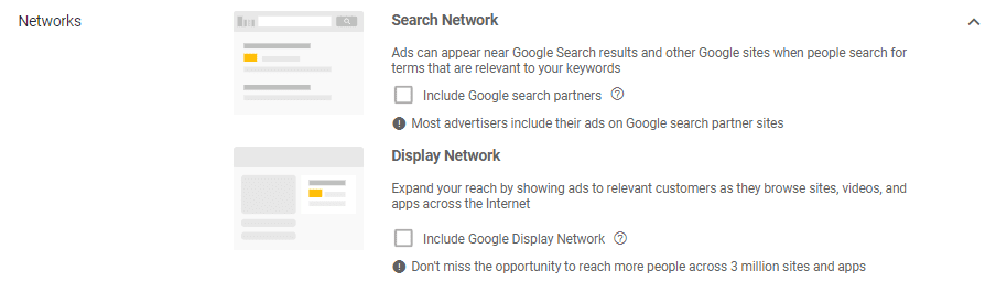 AdWords screen shot search partners