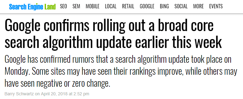 Google algorithm update april headline