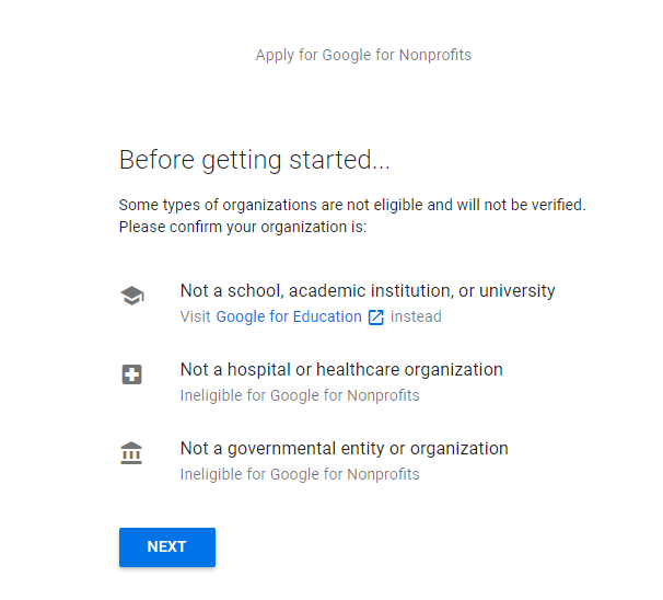 Google before getting started message