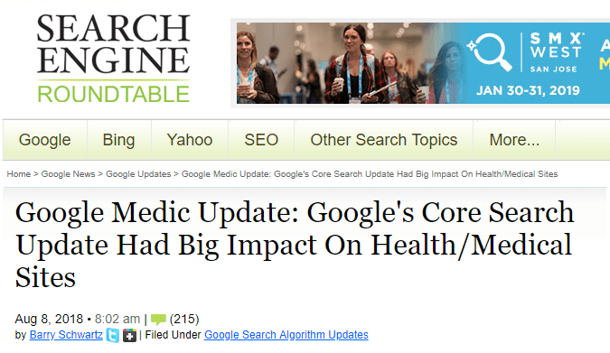 Google Medic Update news headline