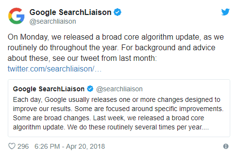 Google search liaison algorithm update april