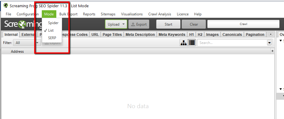 screaming frog list mode