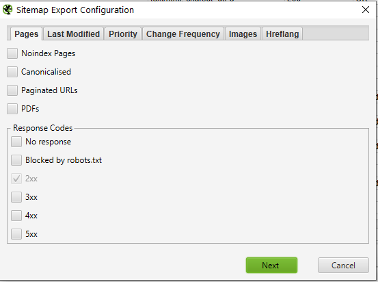 sitemap export configuration