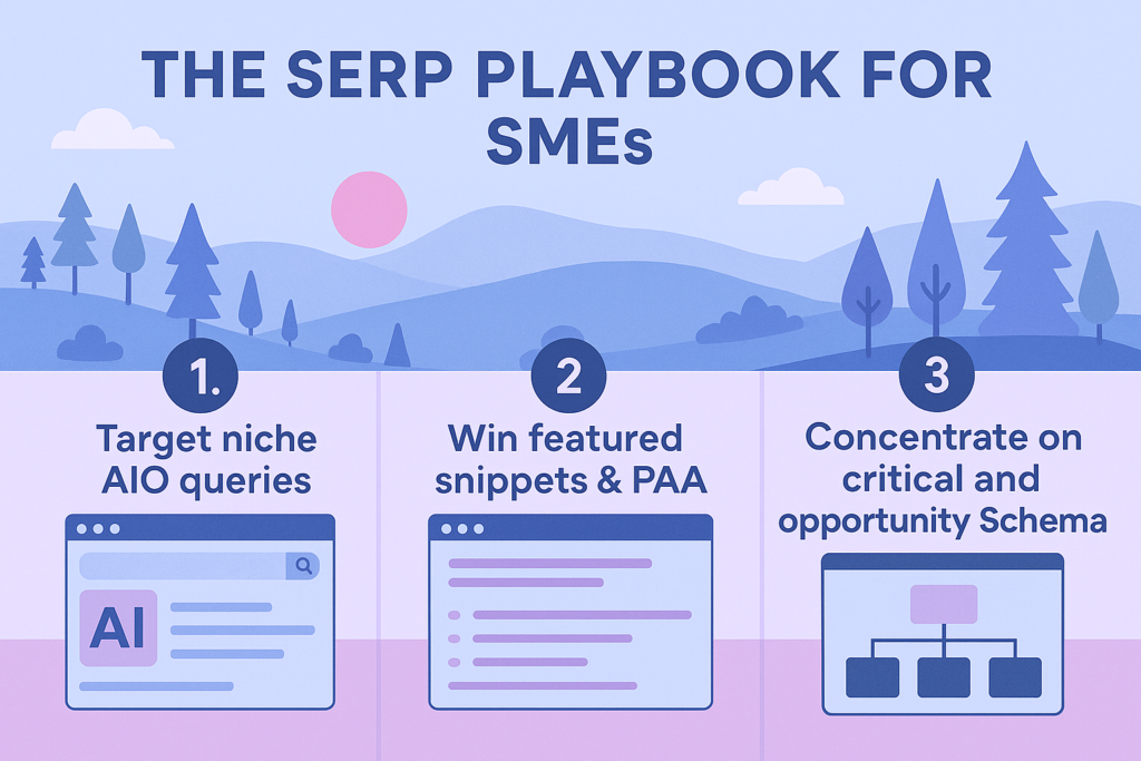 A graphic showing steps for SMEs to strategise their optimisation for new SERP features