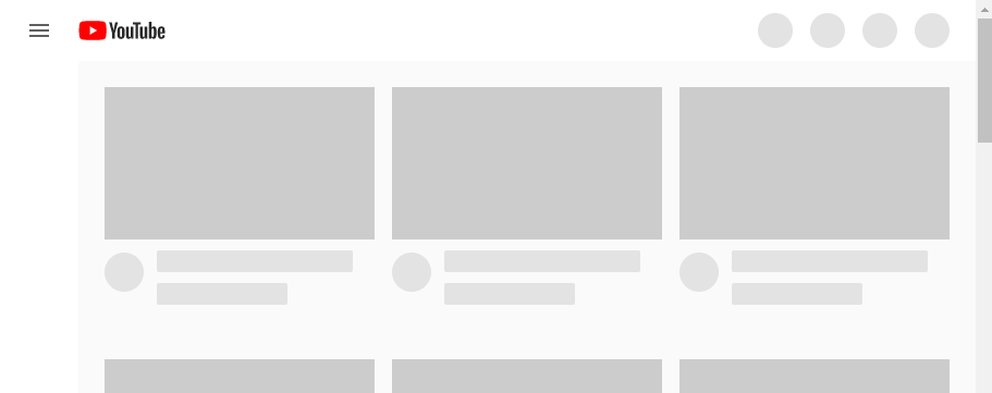 Hamburger menu and YouTube logo loaded on YouTube's homepage.