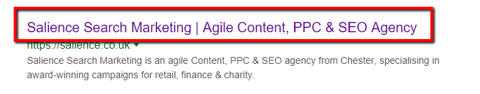 title tag example in serps