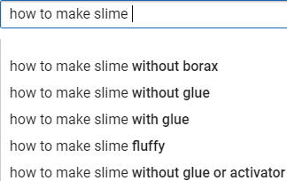 YouTube [how to make slime] autosuggest